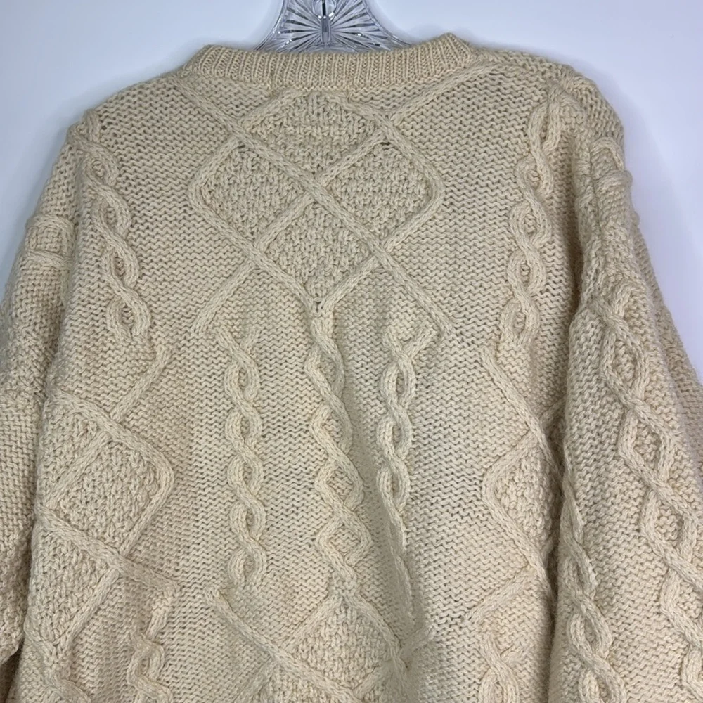 Blarney Woolen Mills Wool Ireland Clover Cable Knit Fisherman Ivory Sweater 2XL